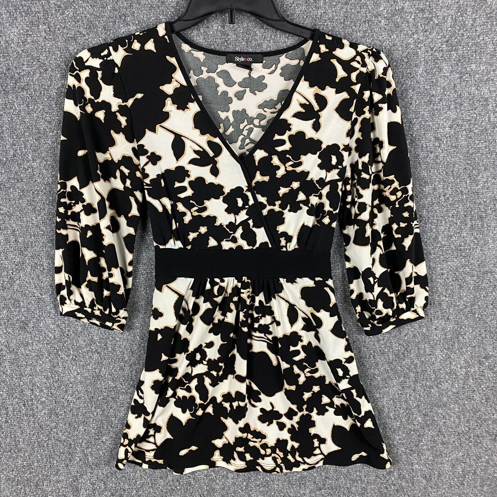 Style & Co Blouse Small Women's 3/4 Sleeve Polyester Blend Adults S
